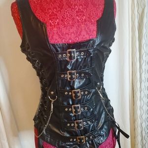 Corset style shiney black tank size M